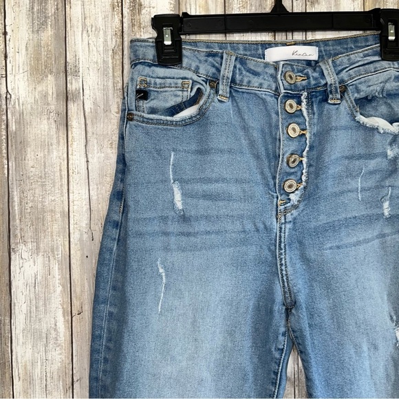 Kancan Estilo Button High Rise Distressed Fray Bottom Jeans - Picture 3 of 7